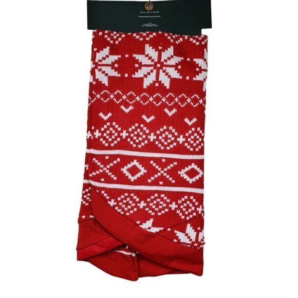 NWT Knitted Christmas Tree Skirt - Size 48" - Snowflakes - Red & White - NEW - Picture 6 of 8